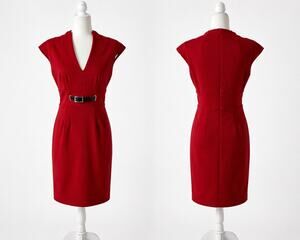 Adrianna Papell Red Belted Sheath Dress | Size 4